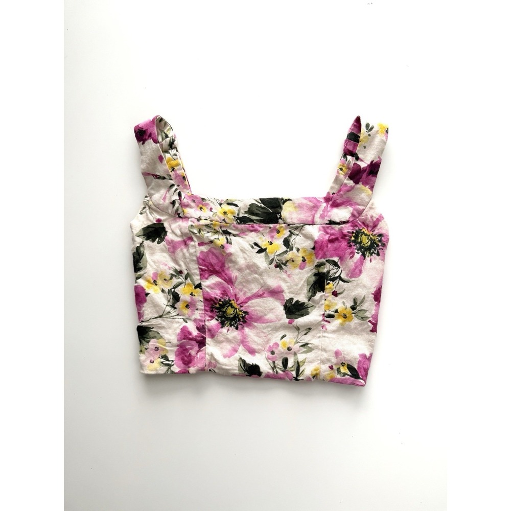 Abercrombie & Fitch Pink Floral Square Neck Crop Top Womens XS Cottage Coquette